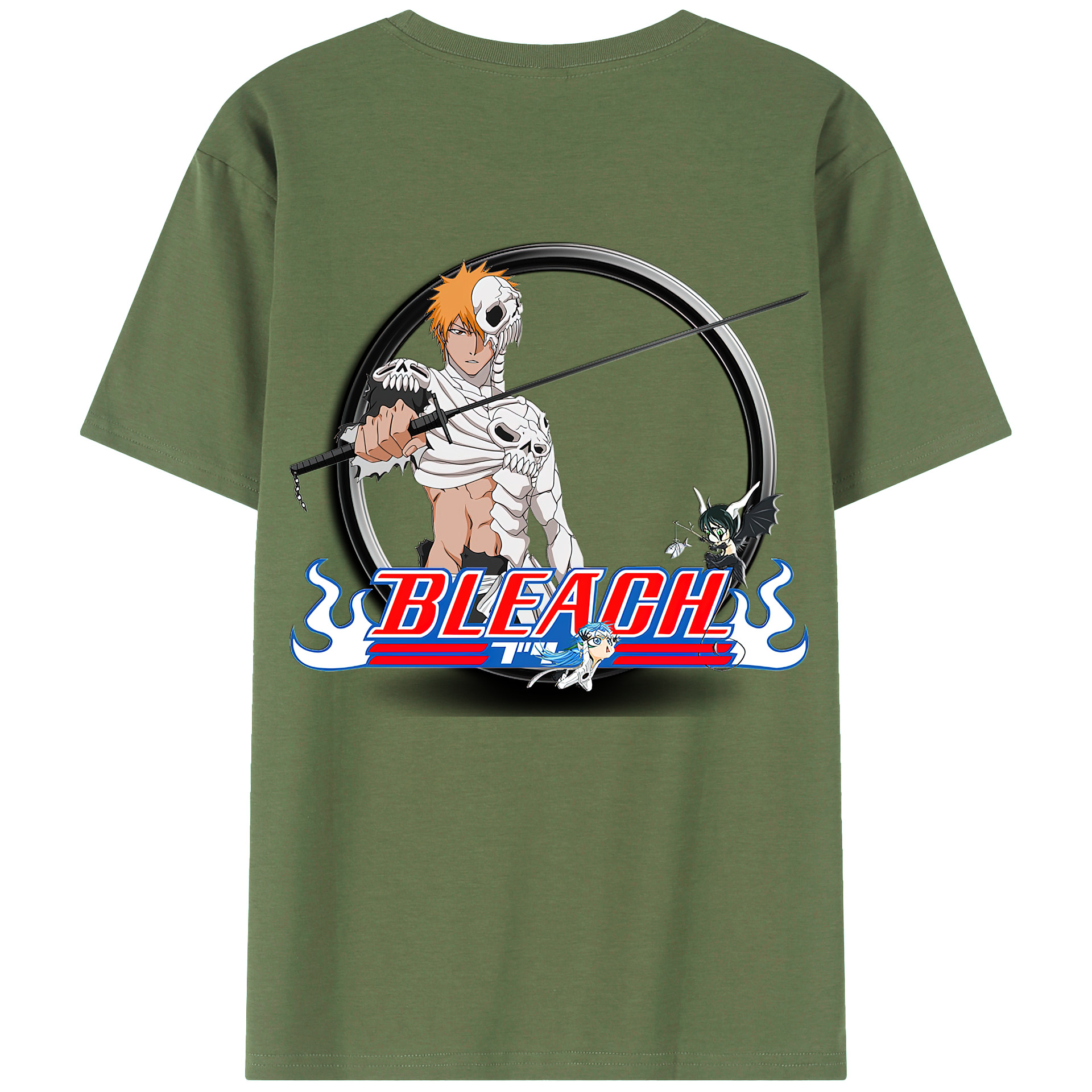 （画像用） ブリーチ 黒崎一護（くろさき いちご）BLEACH Kurosaki Ichigo 綿100％ メンズ半袖Tシャツ（バックプリント） 通気性
